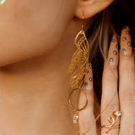 Gold Hand and Crystal Earrings