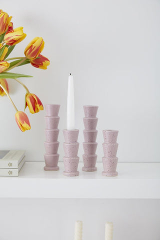 Purple Ribbed Candlestick Holder