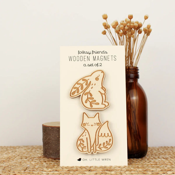 Folksy Friends Wooden Magnets - Set of 2