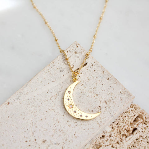 Opal Starburst Crescent Necklace