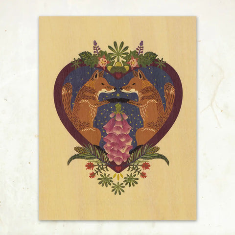 Fox Heart Wood Print