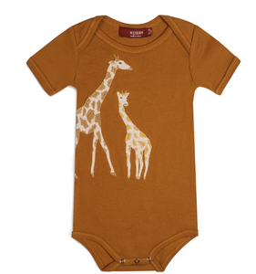 Milkbarn Short Sleeve Onesie - Applique Giraffe
