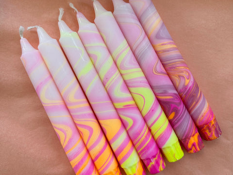 Marbled Taper Candles - Neon
