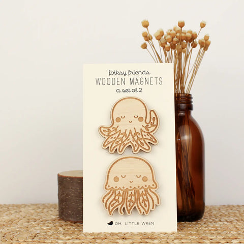 Folksy Friends Wooden Magnets - Set of 2