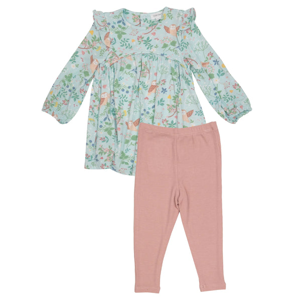Pretty Owls Ruffle Shoulder Dress and Leggings
