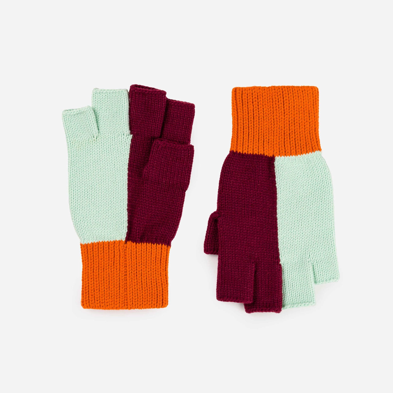Diagonal Colorblock Fingerless Gloves