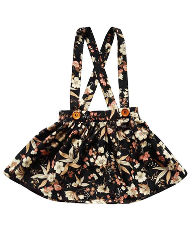 Black Floral Suspender Skirt