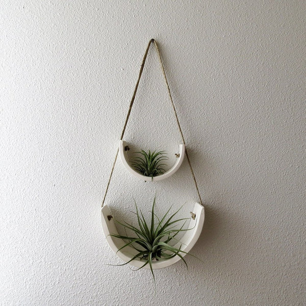 Small White Earthenware Hanging Air Plant Cradle