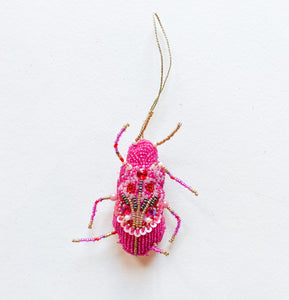 Beaded Beetle Ornament- Pink