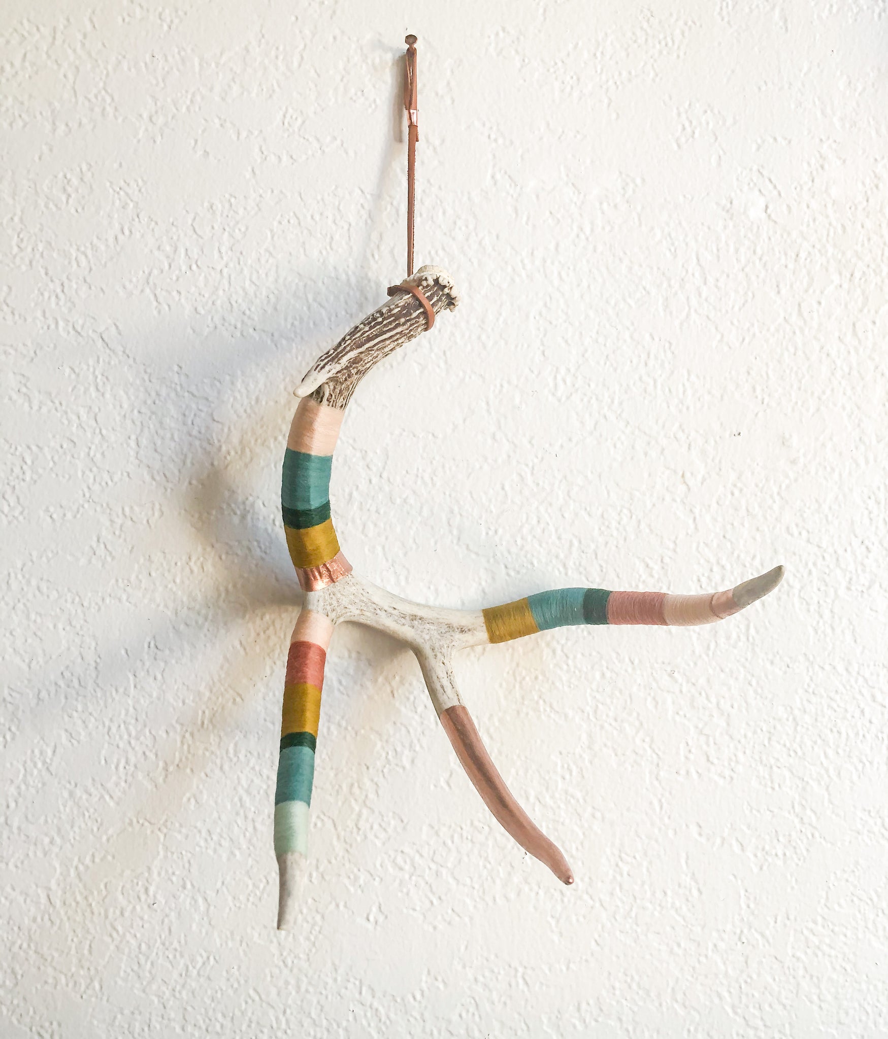 Made to Order Wool Wrapped Deer Antler with Copper - Muted Rainbow Large Whitetail