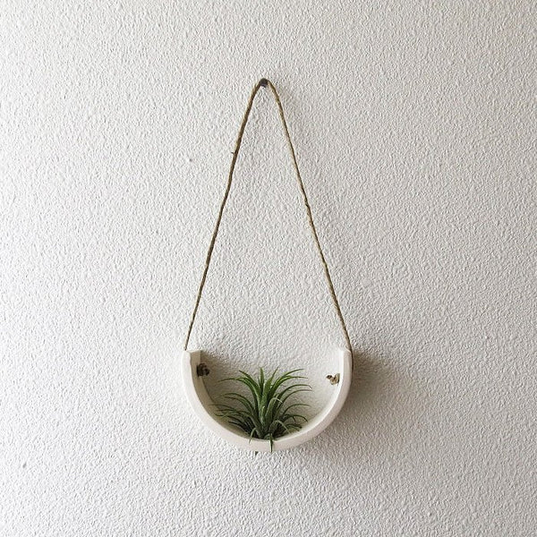 Small White Earthenware Hanging Air Plant Cradle