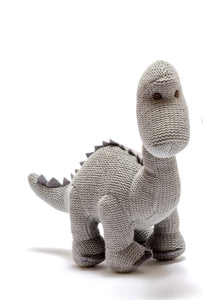 Small Organic Grey Knitted Diplodocus Dinosaur Plush Toy
