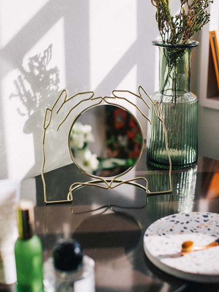Gold Hands Table Mirror