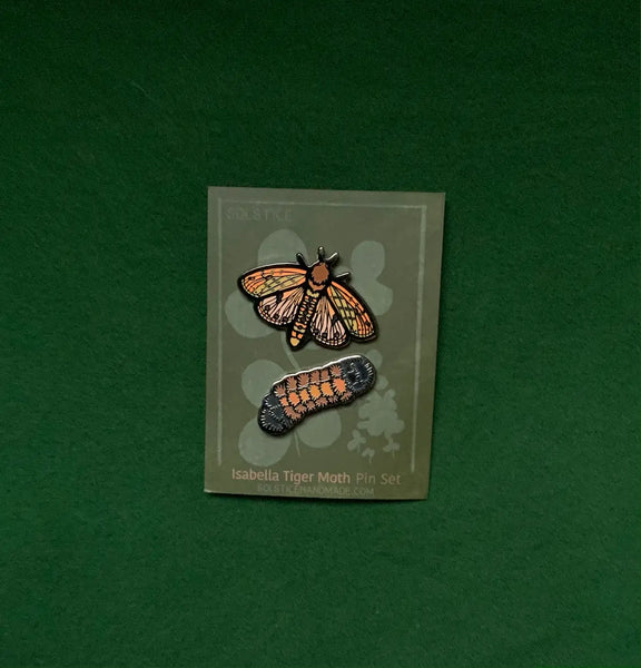 Isabella Tiger Moth & Woolly Bear Caterpillar Pin Set