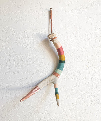 Made to Order Wool Wrapped Deer Antler with Copper - Muted Rainbow Small Whitetail