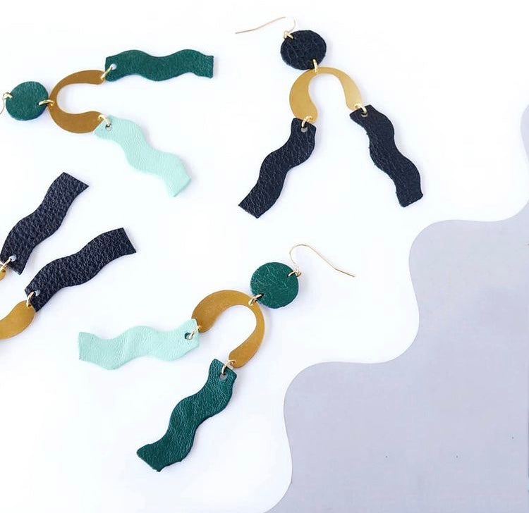 Parallel Waves Leather Earrings