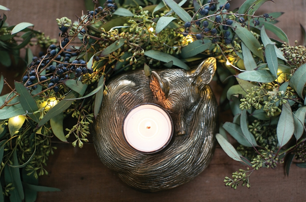 Brass Fox Candle Holder