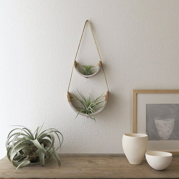 Small Speckle Buff Hanging Air Plant Cradle Dipped in Gloss White Glaze