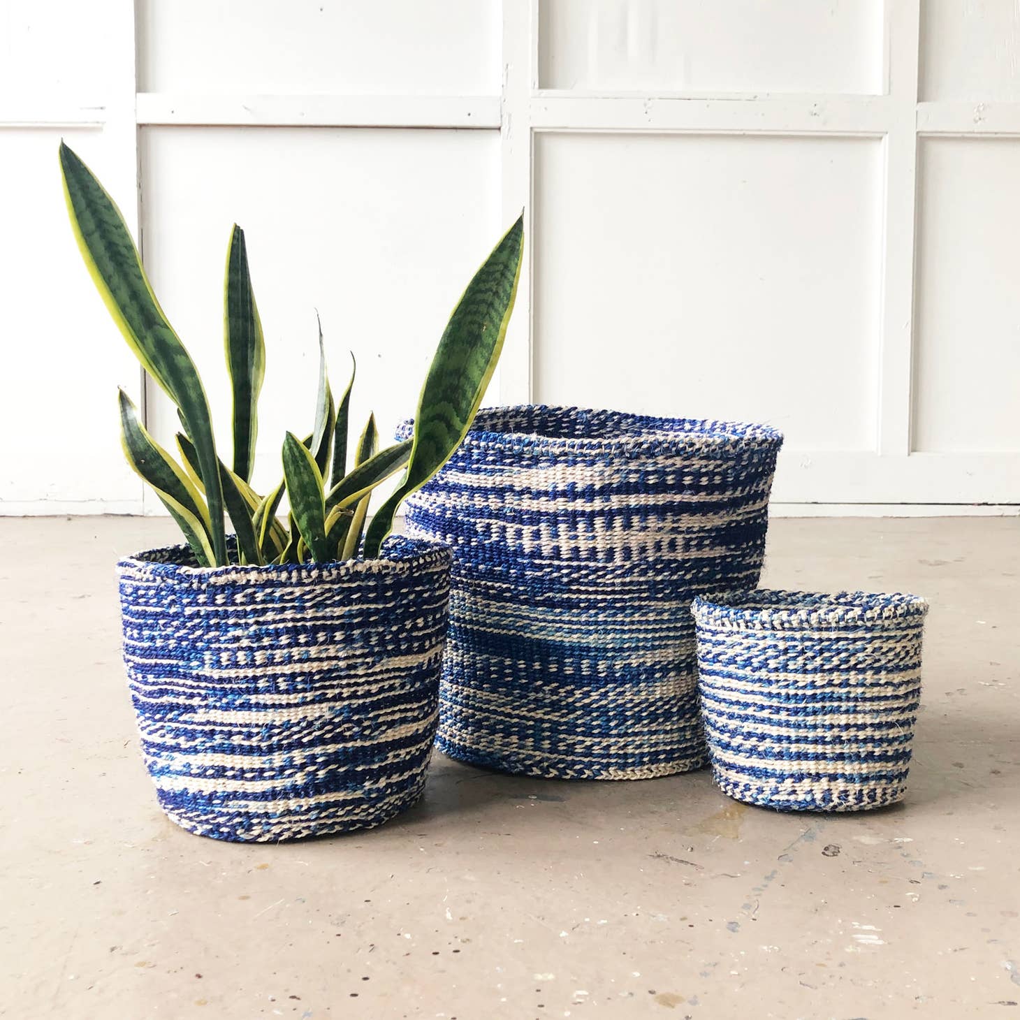 Royal Blue Woven Plant Basket