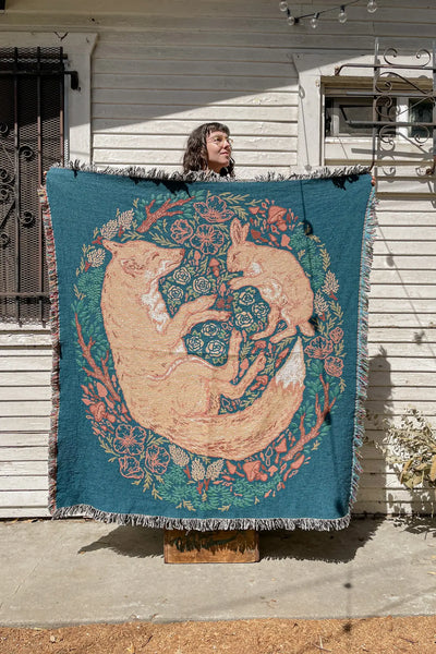 Fox and Hare Woven Blanket Tapestry