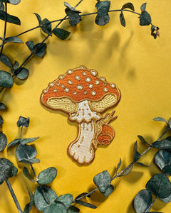 Mushroom and Snail Embroidered Patch