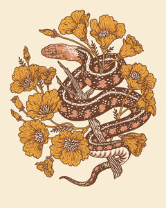 Snake and Poppies Print by: Mustard Beetle