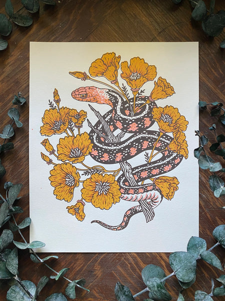 Snake and Poppies Print by: Mustard Beetle