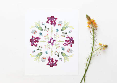 Purple Cacti Mandala Art Print