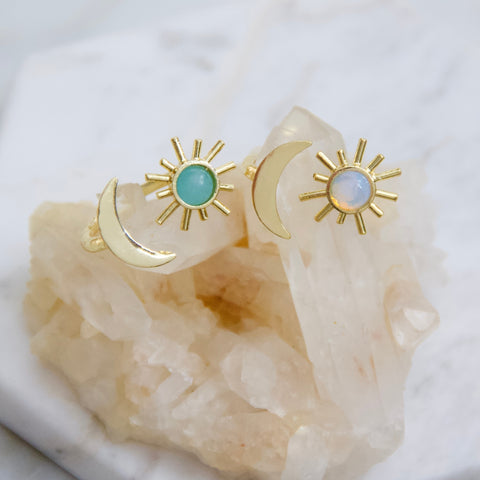Full Sun and Crescent Moon Ring With Stone